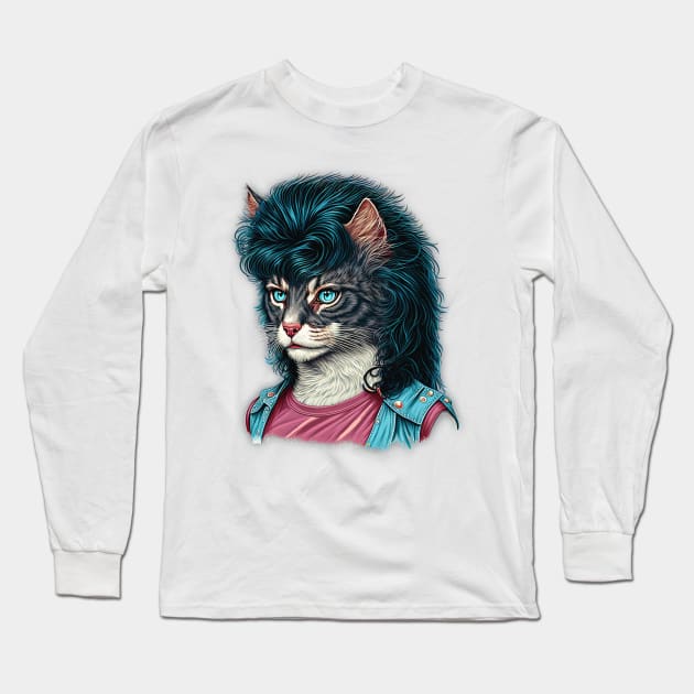 Tabby Cat With Mullet Long Sleeve T-Shirt by DankFutura